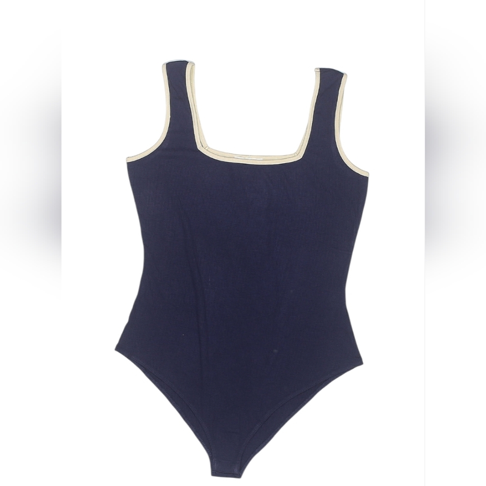 Kaileigh Ribbed Contrast Trim Bodysuit – Navy/Cream – Size L - Picture 4 of 5